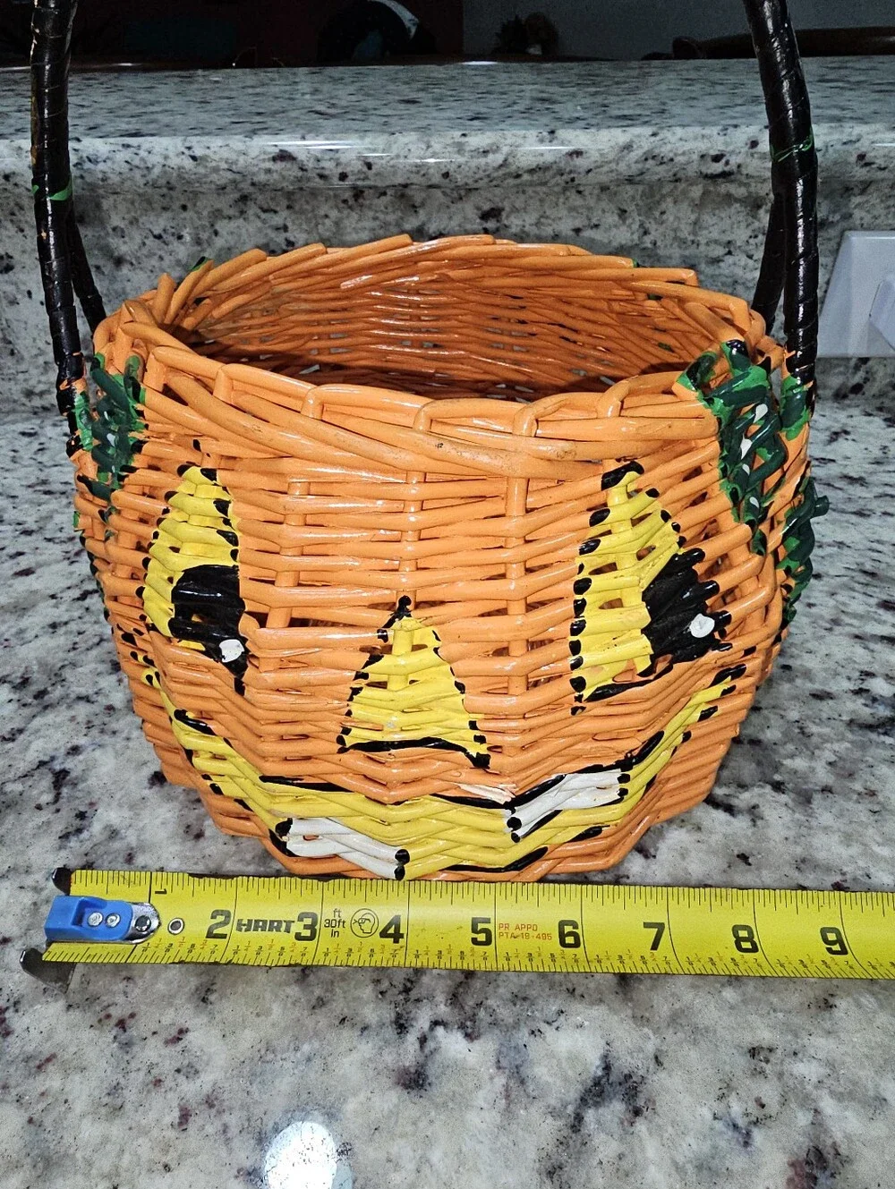 Hand Painted Pumpkin Jack-O-Lantern Basket Spider & Leaves